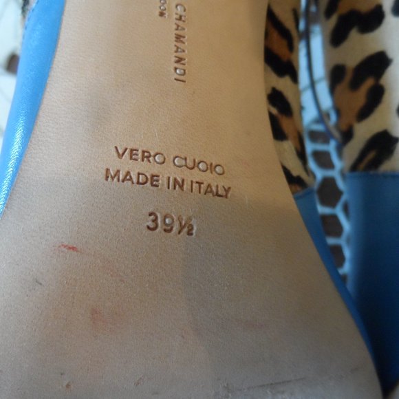 Jennifer Chamandi Light Blue/Leopard "Lorenzo" Two Tone Leather Pumps Si… - Picture 16 of 16